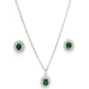 Rhodium Plated Silver Toned Oval Shaped Emarald Green American Diamond Studded Pendant Combo With Ring