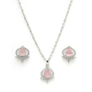 Rhodium Plated Silver Toned Pink Tear Dropped  Shaped American Diamond Studded Pendant Combo With Ring