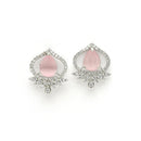 Rhodium Plated Silver Toned Pink Tear Dropped  Shaped American Diamond Studded Pendant Combo With Ring