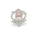 Rhodium Plated Silver Toned Pink Tear Dropped  Shaped American Diamond Studded Pendant Combo With Ring