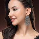 Oxidised Silver Toned Multi-Layer Leaf Design Dangler Earrings
