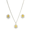 Rhodium Plated Silver Toned Yellow Tear dropped Shaped American Diamond Studded Pendant Combo With Ring