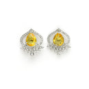 Rhodium Plated Silver Toned Yellow Tear dropped Shaped American Diamond Studded Pendant Combo With Ring