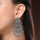 Oxidised Silver Toned Multi-Layer Leaf Design Dangler Earrings