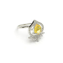 Rhodium Plated Silver Toned Yellow Tear dropped Shaped American Diamond Studded Pendant Combo With Ring