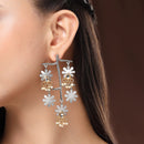 Oxidised Dual Toned Floral Shaped Pearl Beaded Dangler Earrings