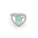 Rhodium Plated Silver Toned Heart Shaped Sea Blue American Diamond Studded Pendant Combo With Ring