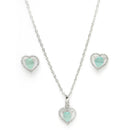 Rhodium Plated Silver Toned Heart Shaped Sea Blue American Diamond Studded Pendant Combo With Ring