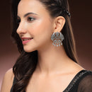 Oxidised Silver Toned Bird Shaped Pearl Beaded Earrings