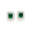 Rhodium Plated Silver Toned Emerald Square Shaped American Diamond Studded Pendant Combo With Ring