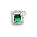 Rhodium Plated Silver Toned Emerald Square Shaped American Diamond Studded Pendant Combo With Ring