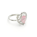 Rhodium Plated Silver Toned Heart Shaped Pink American Diamond Studded Pendant Combo With Ring