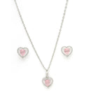 Rhodium Plated Silver Toned Heart Shaped Pink American Diamond Studded Pendant Combo With Ring