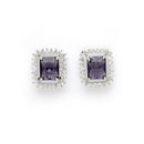 Rhodium Plated Silver Toned Square Shaped Violet American Diamond Studded Pendant Combo With Ring