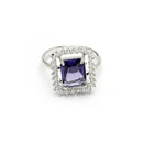 Rhodium Plated Silver Toned Square Shaped Violet American Diamond Studded Pendant Combo With Ring