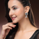 Oxidised Silver Toned Floral Shaped Pearl Beaded Jhumki