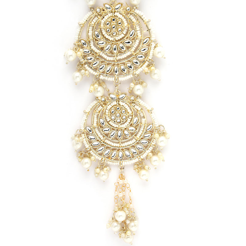 Gold Pleated Kundan Bridal Hair Choti with Pearls