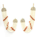 Rhodium Plated with White Pearls Studded Long Chain Attachment for Earrings