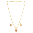 Gold Plated Pink Stone Studded  Leaf-Shaped Pendant Set
