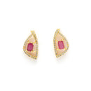 Gold Plated Pink Stone Studded  Leaf-Shaped Pendant Set