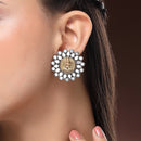 Oxidised Dual Toned Goddess Laxmi Temple Coin Mirror Studded Stud Earrings