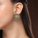 Oxidised Gold Plated Dual Toned Coin Shaped Floral Stud Earrings