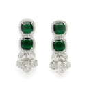 Rhodium Plated Silver Toned Green Cussion Cut AD Studded  Necklace With Matching Drop Earrings