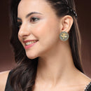 Oxidised Gold Plated Dual Toned Coin Shaped Floral Stud Earrings