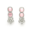 Rhodium Plated Silver Toned Pink Cussion Cut AD Studded  Necklace With Matching Drop Earrings