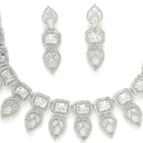 Rhodium Plated Silver Toned Marquise Shaped White American Diamond Studded  Necklace With Matching Drop Earrings