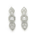 Rhodium Plated Silver Toned Halo Teardrop Design With White Square American Diamond Studded  Necklace With Matching Drop Earrings