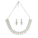 Rhodium Plated Silver Toned Round White American Diamond  Studded Necklace Set With Earrings