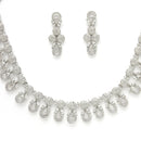 Rhodium Plated Silver Toned Round White American Diamond  Studded Necklace Set With Earrings