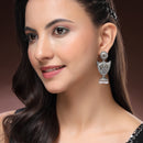 Oxidised Silver Toned Pearl Beaded Tribal Boho Style Earrings