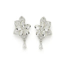 Rhodium Plated Silver Toned Floral Motif White AD Studded Necklace Set With Earrings