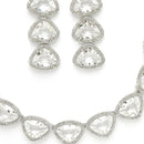 Rhodium Plated Silver Toned White Trillion Cut AD Studded Necklace With Matching Drop Earrings
