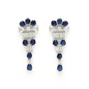 Rhodium Plated Silver Toned Blue American Diamond  Studded Classic Necklace With Floral Drop Earrings