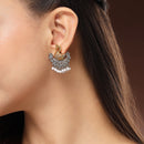 Oxidized Gold Plated Dual Toned Swan Shaped White Pearl Studded Earrings