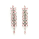 Rhodium Plated Silver Toned Pink Floral American Diamond Studded Necklace With Matching Earrings