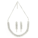 Rhodium Plated Silver Toned White Floral American Diamond Studded Necklace With Matching Earrings