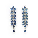 Rhodium Plated Silver Toned Blue Floral American Diamond Studded Necklace With Matching Earrings