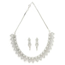Rhodium Plated Silver Toned Marquise Shaped White American Diamond Studded  Necklace With Matching Drop Earrings