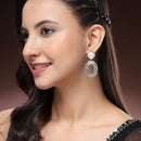 Oxidized Silver Toned Oval Shaped Gray Cubic Zirconia Studded Earrings