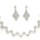 Rhodium Plated Silver Toned Zig Zag Design White AD Studded Necklace Set With Earrings