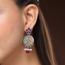 Oxidised Gold Plated Bird Shaped Pink CZ Studded Pearl Beaded Earrings