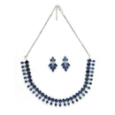 Rhodium-Plated Silver Toned Pear Shaped American Diamond Studded Necklace with Earrings Jewellery Set with Girls and Women (Royal Blue)