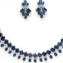 Rhodium-Plated Silver Toned Pear Shaped American Diamond Studded Necklace with Earrings Jewellery Set with Girls and Women (Royal Blue)