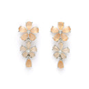 Rhodium Plated Silver Toned Floral Design Orange American Diamond Studded  Necklace With Matching Drop Earrings