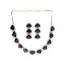 Rhodium Plated Silver Toned Blue Trillion Cut American Diamond Studded  Necklace With Matching Drop Earrings