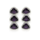 Rhodium Plated Silver Toned Purple Trillion Cut AD Studded Necklace With Matching Drop Earrings